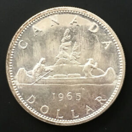 1965 Silver Canoe Dollar Canada Traders Voyager Northern Lights. ASW = .600 Troy ounce