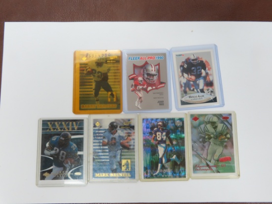 Seven (7) Football Cards incl. Jerry Rice, Barry Sanders, Marcus Allen, Edgerrin James, Randy Moss