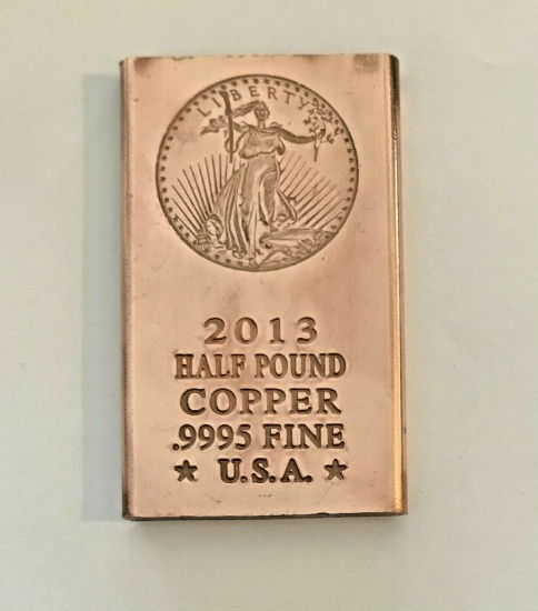 2013 Half Pound .9995 Fine Copper Bullion Bar, St. Gaudens.
