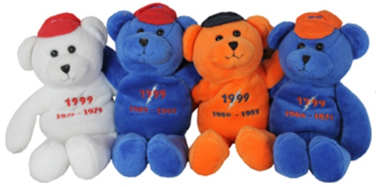 SET OF FOUR: 8" 1999 Nolan Ryan "Express to Cooperstown" Beanie Bears. Mets, Angels, Astros, Rangers