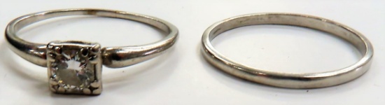 5.5 GRAMS .995 Platinum Wedding Set, NOTE: Diamond is Chipped. Estate Find.