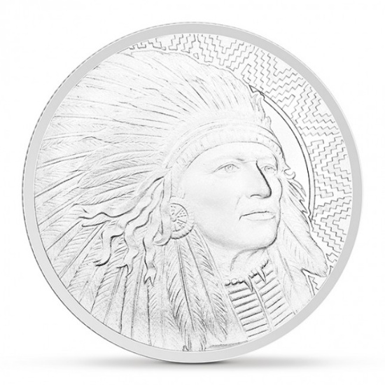 1 Oz .999 Fine Silver Bullion Round, Buffalo Lakota Warrior