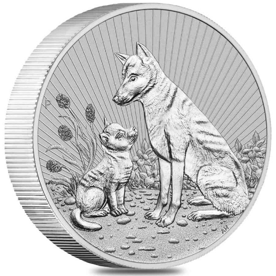 2022 2 oz Silver Australian Piedfort Dingo Mother and Baby Perth Mint .9999 Fine