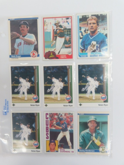 Nine (9) Vintage Baseball Cards incl. Boggs, Ozzie, Brett, Ryan, Henderson.