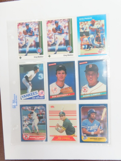 Nine (9) Vintage Baseball Cards incl. Maddux, Puckett, Clemens, Brett, Mattingly