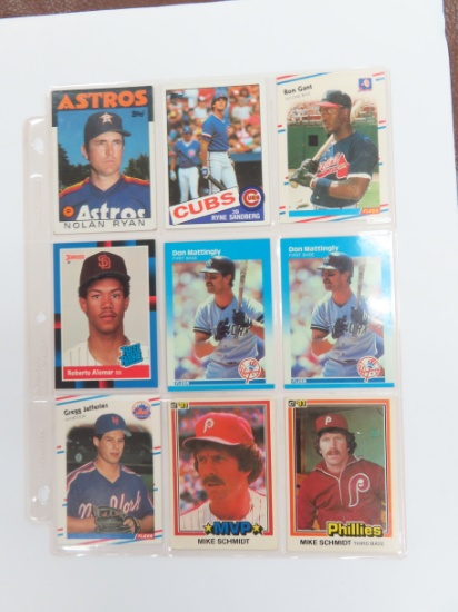 Nine (9) Vintage Baseball Cards incl. Ryan, Sandberg, Mattingly, Robbie Alomar, Mike Schmidt