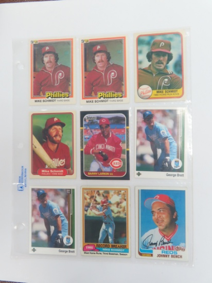 Nine (9) Vintage Baseball Cards incl. Mike Schmidt, Brett, Johnny Bench, Larkin