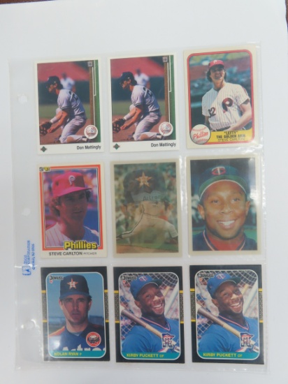 Nine (9) Vintage Baseball Cards incl. Steve Carlton, Mattingly, Nolan Ryan, Kirby Puckett