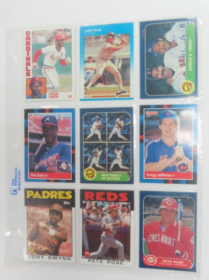 Nine (9) Vintage Baseball Cards incl. Ozzie Smith, Kruk, Pete Rose, Gwynn