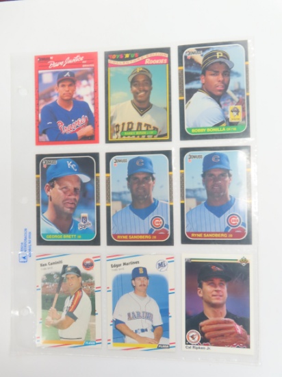 Nine (9) Vintage Baseball Cards incl. Barry Bonds (RC), Brett, Cal Ripken Jr, Caminiti, Justice