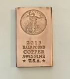 2013 Half Pound .9995 Fine Copper Bullion Bar, St. Gaudens.
