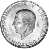 SILVER 1955-1957 Mexico 5 Pesos. Hidlalgo, Actual Silver Weight = .4178 Ounce Fine Silver.