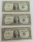 Three (3) 1957 $1 Silver Certificates, All One Money