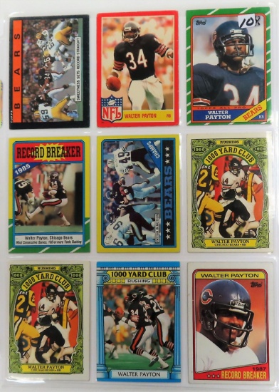 NINE (9) Walter Payton Football Cards, All One Money