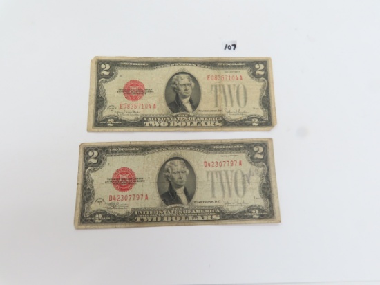 TWO (2) 1928 $2 U.S. Notes. one $