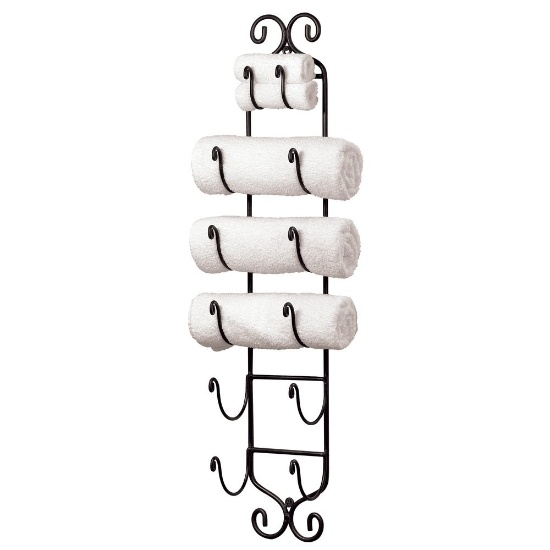 STURBRIDGE YANKEE WORKSHOP Iron Towel & Wine Wall Rack Black, $28 SHIP, NEW IN BOX.