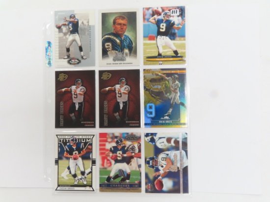 Nine (9) Drew Breex Football Card, All with Chargers incl Several Rookie Cards!