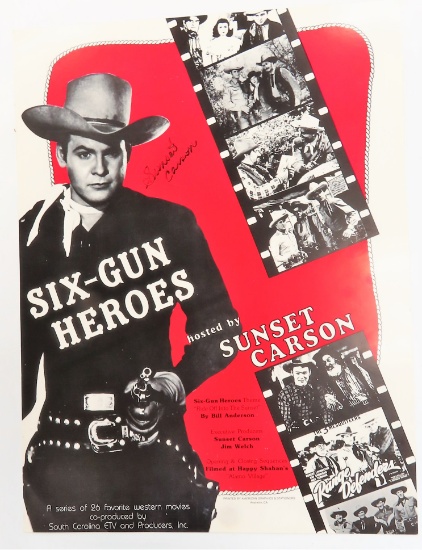Sunset Carson Signed 22"x16.75 Movie Poster. Ships in Tube for $16.85. Guaranteed to Pass a JSA Exam