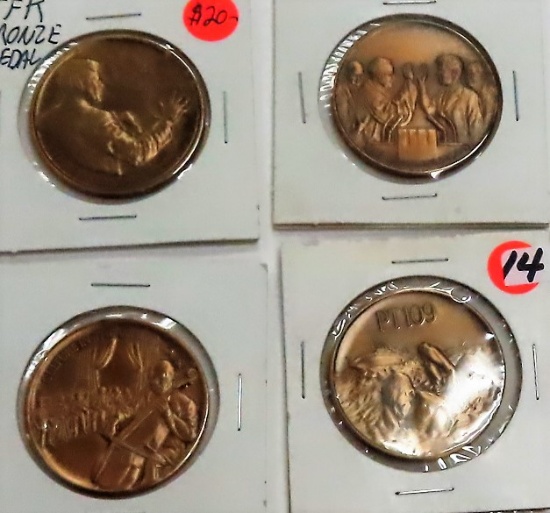 Four (4) Bronze JFK Medals, Estate Find, All One Money