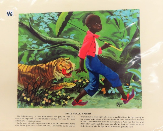 Vintage 8.5"x11" Little Black Sambo Lithograph, Suitable For Framing. Estate Find!