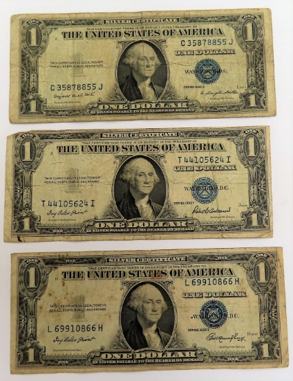 Three (3) 1935 $1 Silver Certificates, All One Money