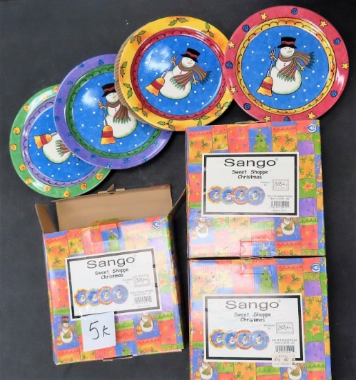 Three (3) X The Money. Old New Stock, in box. Set of Four Sango sweet shoppe Christmas Salad Plates