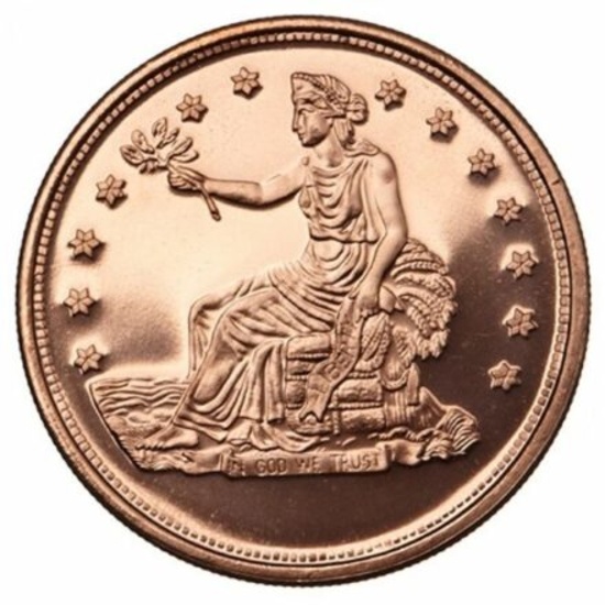 TWO (2) X The Money: One Ounce .999 Fine Copper Seated Liberty Bullion Round. 2X$
