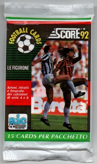 One Unopened Pack: 1992 Score Italian AIC Football Soccer Trading Cards. 1 Sealed Pack.