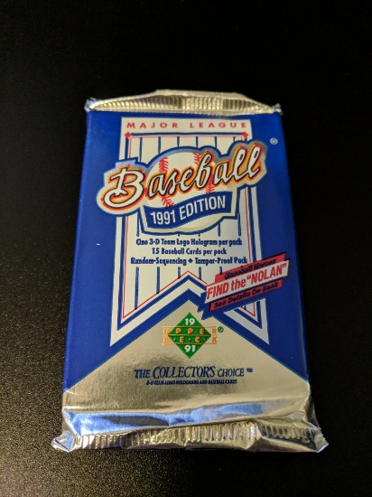 TWO (2) 1991 Upper Deck Baseball Packs, Unopened, Factory Sealed. 15 cards per pack.