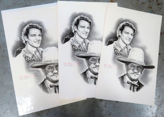 $16 SHIPPING, Three (3) X The Money: Bob Dale Signed 11"x17 Print, John Wayne, Young and Old. 3X$