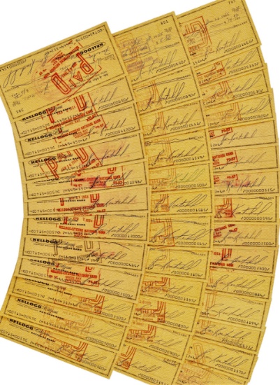 Packers Fans! TWO (2) 1960's Ron Kostelnik Signed Green Bay Packers Checks For One Money Packers HOF