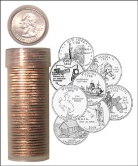 $10 Face Value: Mystery Lot of State Quarters in Tube, Randomly Pulled From a Collection.