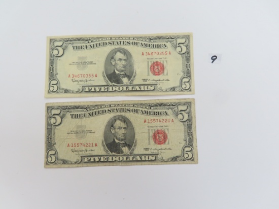 TWO (2) 1963 $5 FRN, both one money