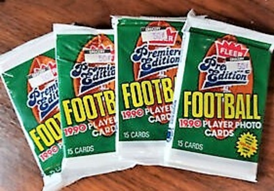 Four (4) 1990 Fleer Football Unopened Packs, pull a Aikman, Montana, Rice, Bo, Barry Sanders, Elway?