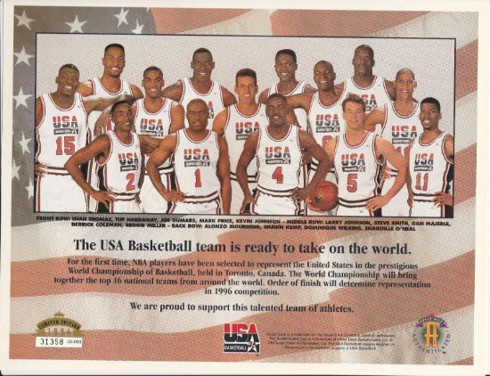 Fifty (50) 1994 USA WORLD BASKETBALL 8X10 UPPER DECK AUTHENTICATED LIMITED EDITION of 35,000