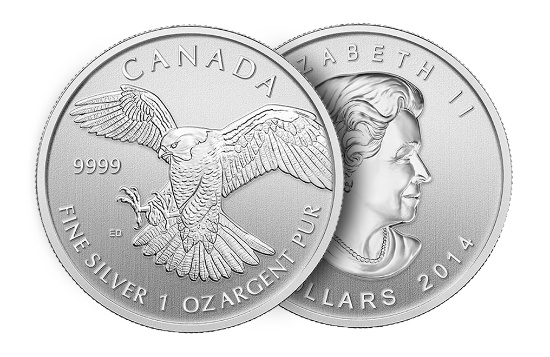 ONE (1) 2014 1 Oz .999 Fine Silver Peregrine Falcon Coin - Canadian Birds of Prey Series.