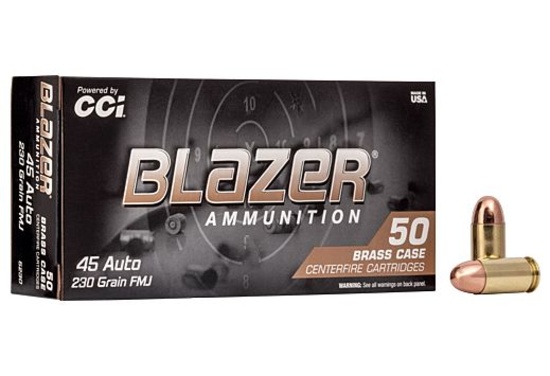 Fifty (50) CCI 45ACP 230GR FMJ BLAZER Ammo, Brass, #5230.