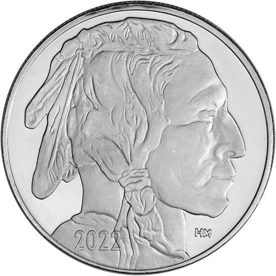 1 oz. Highland Mint Silver Round - 2022 Buffalo/Indian Design .999 Fine Silver
