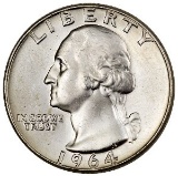 1964 Silver Washington Quarter, ASW = .18084 oz. Stock Photo.