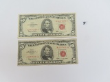 TWO (2) 1963 $5 FRN, both one money
