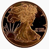 TWO (2) X The Money: One Ounce .999 Fine Copper Walking Liberty Bullion Round. 2X$