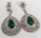 18KT White Gold Pair of Earrings mounted with 2 Emeralds & 108 Diamonds. $30,366 Retail Appraisal
