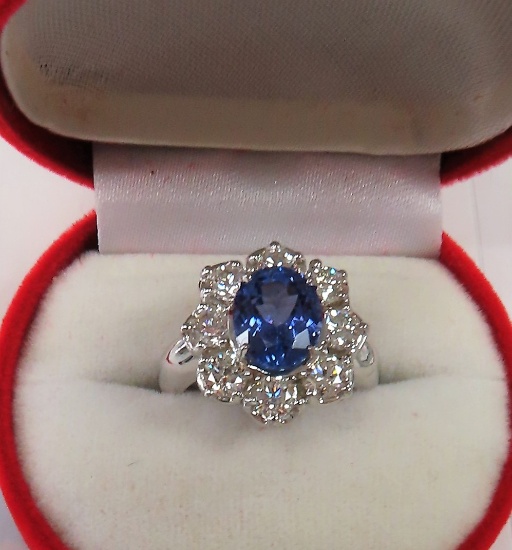 14K Gold Sapphire & Diamond Ring, $19,720 Retail Appraisal Report. 2.5 CT Brilliant Cut Sapphire.