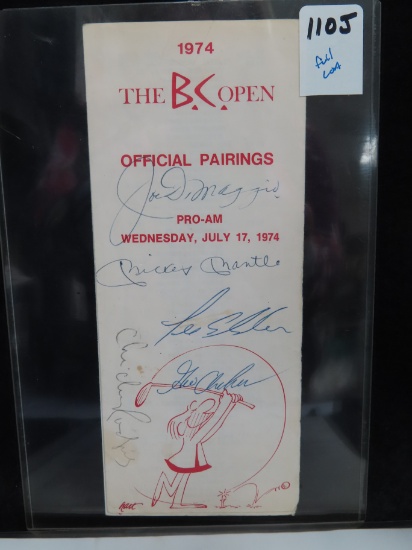 Joe DiMaggio, Mickey Mantle, Chi Chi Rodriguez, Lee Elder and George Archer Signed 1974 BC OPEN