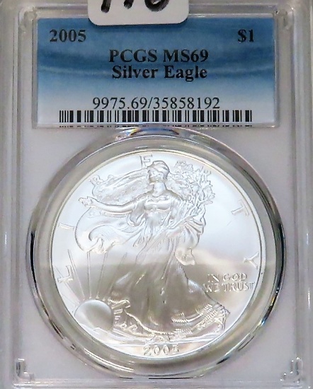 2005 Silver Eagle PCGS Graded MS69, One Ounce Fine Silver