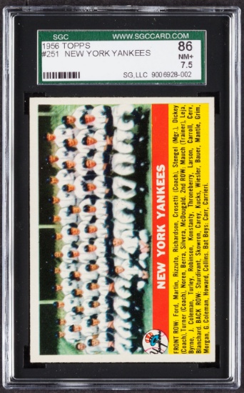 1956 Topps New York Yankees Team #251 SGC 86 NM+ 7.5