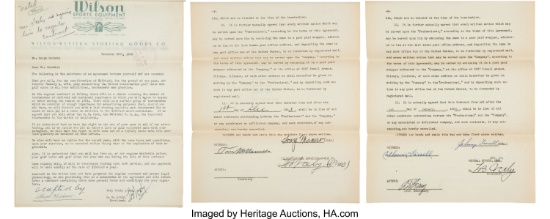 1930's Wilson Golf Endorsement Contracts Lot of 3 with Manero, Guldahl & Farrell. All One Money