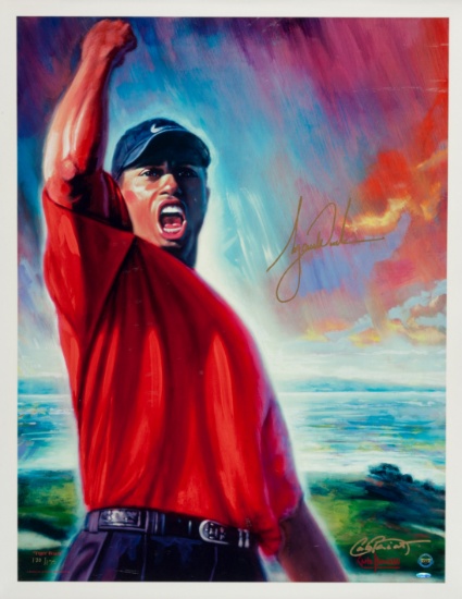 Tiger Woods Signed "Tiger's Roar" Upper Deck Authenticated Giclee. 30"x40" Ships in Tube For $49