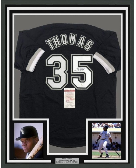 $99 SHIPPING: Signed Framed Frank Thomas 33x42 Chicago Black Baseball Jersey Beckett COA!