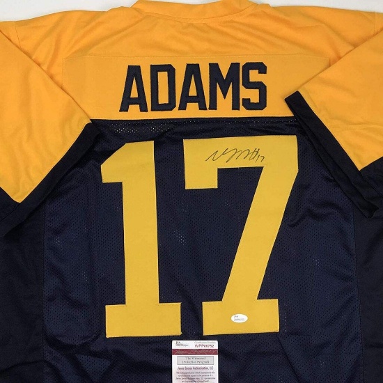 Autographed/Signed Davante Adams Green Bay Retro Blue Football Jersey JSA COA, James Spence COA